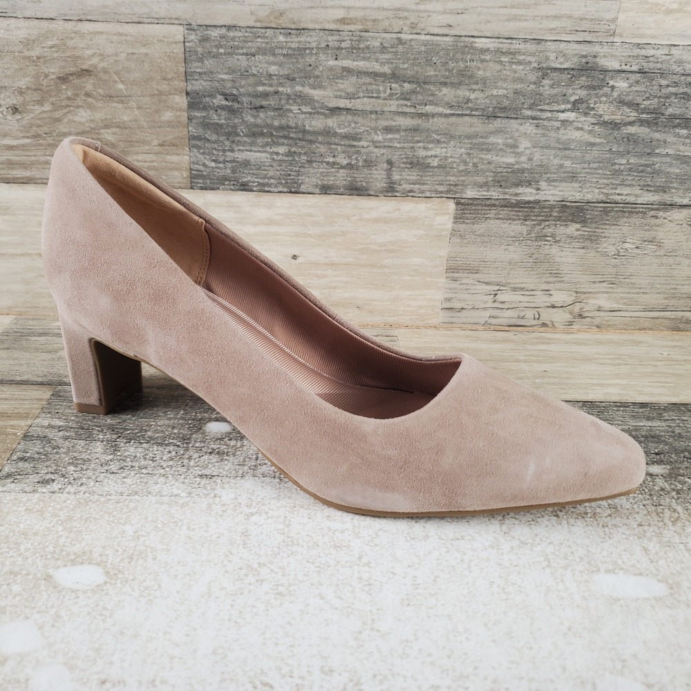 Rockport Total Motion Merida Womens Pumps Sz 8 M Taupe Suede Slip On Block Heel